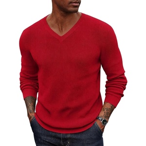 image:imageCOOFANDY Mens Wool Blend V Neck Sweater Long Sleeve Knit PulloverRed