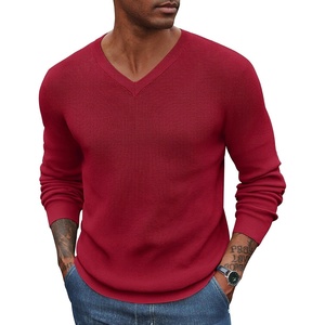 image:imageCOOFANDY Mens Wool Blend V Neck Sweater Long Sleeve Knit PulloverWine Red