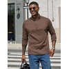 image:imageCOOFANDY Mens Quarter Button Pullover Long Sleeve Stand Collar TShirtsBrown