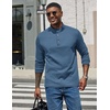 image:imageCOOFANDY Mens Quarter Button Pullover Long Sleeve Stand Collar TShirtsGrey Blue