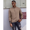 image:imageCOOFANDY Mens Quarter Button Pullover Long Sleeve Stand Collar TShirtsKhaki