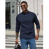 image:imageCOOFANDY Mens Quarter Button Pullover Long Sleeve Stand Collar TShirtsNavy Blue
