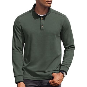 image:imageCOOFANDY Mens Quarter Button Pullover Long Sleeve Stand Collar TShirtsArmy Green