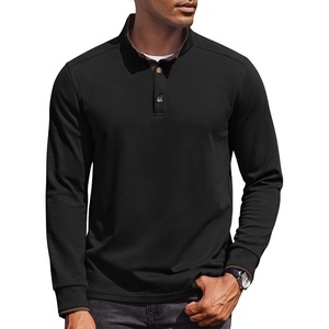 image:imageCOOFANDY Mens Quarter Button Pullover Long Sleeve Stand Collar TShirtsBlack