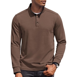 image:imageCOOFANDY Mens Quarter Button Pullover Long Sleeve Stand Collar TShirtsBrown