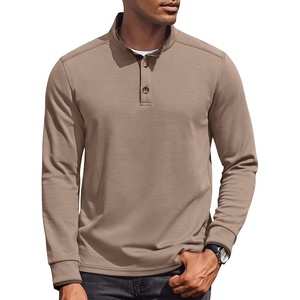 image:imageCOOFANDY Mens Quarter Button Pullover Long Sleeve Stand Collar TShirtsKhaki