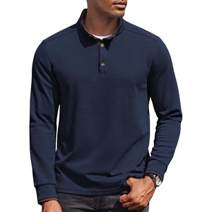 image:imageCOOFANDY Mens Quarter Button Pullover Long Sleeve Stand Collar TShirtsNavy Blue