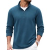 image:imageCOOFANDY Mens Quarter Zip Cotton Pullover Mock Neck Casual SweatshirtGrey Blue
