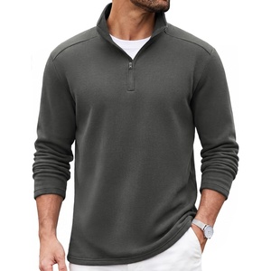 image:imageCOOFANDY Mens Quarter Zip Cotton Pullover Mock Neck Casual SweatshirtDark Grey