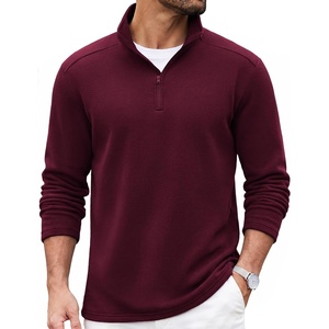 image:imageCOOFANDY Mens Quarter Zip Cotton Pullover Mock Neck Casual SweatshirtDark Red