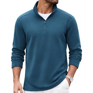 image:imageCOOFANDY Mens Quarter Zip Cotton Pullover Mock Neck Casual SweatshirtGrey Blue