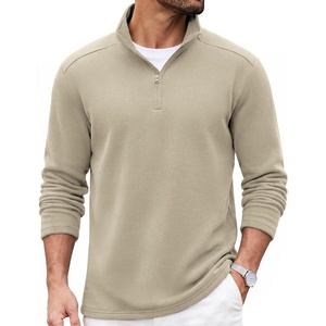 image:imageCOOFANDY Mens Quarter Zip Cotton Pullover Mock Neck Casual SweatshirtMoon Grey