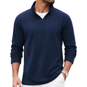 image:imageCOOFANDY Mens Quarter Zip Cotton Pullover Mock Neck Casual SweatshirtNavy Blue