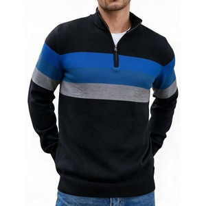 image:imageCOOFANDY Mens Quarter Zip Up Pullover Slim Fit Lightweight Mock Neck Long Sleeve SweatersBlackstripes