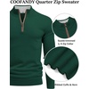 image:imageCOOFANDY Mens Quarter Zip Sweater Casual Slim Fit Mock Neck Knit PulloverDark Green