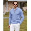 image:imageCOOFANDY Mens Quarter Zip Sweater Casual Slim Fit Mock Neck Knit PulloverLight Blue