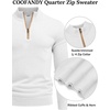 image:imageCOOFANDY Mens Quarter Zip Sweater Casual Slim Fit Mock Neck Knit PulloverWhite