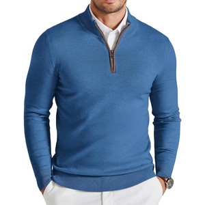 image:imageCOOFANDY Mens Quarter Zip Sweater Casual Slim Fit Mock Neck Knit PulloverBlue