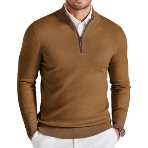 image:imageCOOFANDY Mens Quarter Zip Sweater Casual Slim Fit Mock Neck Knit PulloverBrown