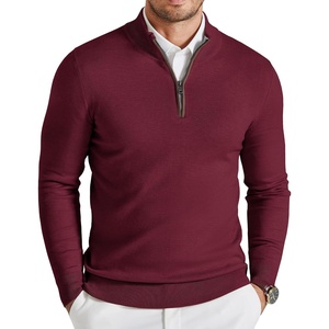 image:imageCOOFANDY Mens Quarter Zip Sweater Casual Slim Fit Mock Neck Knit PulloverBurgundy