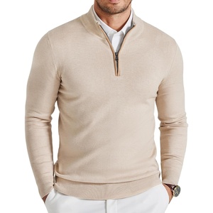 image:imageCOOFANDY Mens Quarter Zip Sweater Casual Slim Fit Mock Neck Knit PulloverKhaki
