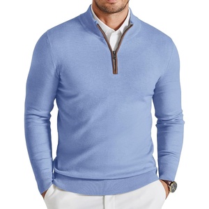 image:imageCOOFANDY Mens Quarter Zip Sweater Casual Slim Fit Mock Neck Knit PulloverLight Blue