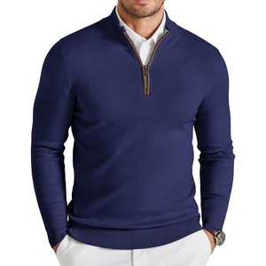 image:imageCOOFANDY Mens Quarter Zip Sweater Casual Slim Fit Mock Neck Knit PulloverNavy Blue