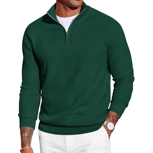 image:imageCOOFANDY Mens Quarter Zip Sweater Luxurious Knit Mock Neck PulloverDark Green