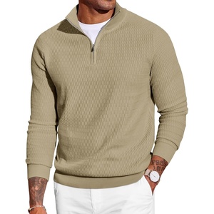 image:imageCOOFANDY Mens Quarter Zip Sweater Luxurious Knit Mock Neck PulloverKhaki