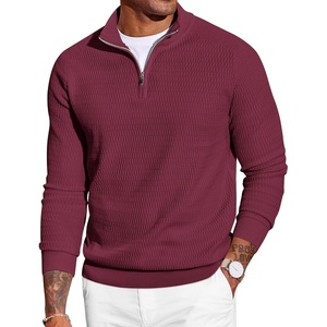 image:imageCOOFANDY Mens Quarter Zip Sweater Luxurious Knit Mock Neck PulloverWine Red