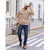image:imageCOOFANDY Mens Crewneck Sweater Lightweight Ribbed Knit Pullover SweatersKhaki