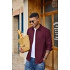 image:imageCOOFANDY Mens Heavyweight Denim Shirt Long Sleeve Button Down Jean JacketDark Red