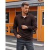 image:imageCOOFANDY Mens Quarter Button Sweatshirt Long Sleeve Pullover Waffle Casual Stand Collar SweaterBrown