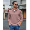 image:imageCOOFANDY Mens Quarter Button Sweatshirt Long Sleeve Pullover Waffle Casual Stand Collar SweaterDusty Pink