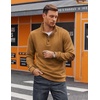 image:imageCOOFANDY Mens Quarter Button Sweatshirt Long Sleeve Pullover Waffle Casual Stand Collar SweaterLight Brown