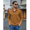 image:imageCOOFANDY Mens Quarter Button Sweatshirt Long Sleeve Pullover Waffle Casual Stand Collar SweaterLight Brown