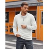 image:imageCOOFANDY Mens Quarter Button Sweatshirt Long Sleeve Pullover Waffle Casual Stand Collar SweaterWhite