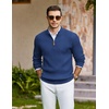 image:imageCOOFANDY Mens Quarter Zip Pullover Sweater Knit Texture Mock Neck SweaterBlue