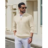 image:imageCOOFANDY Mens Quarter Zip Pullover Sweater Knit Texture Mock Neck SweaterCream