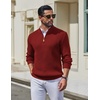 image:imageCOOFANDY Mens Quarter Zip Pullover Sweater Knit Texture Mock Neck SweaterDark Red