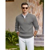 image:imageCOOFANDY Mens Quarter Zip Pullover Sweater Knit Texture Mock Neck SweaterLight Gray