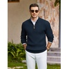 image:imageCOOFANDY Mens Quarter Zip Pullover Sweater Knit Texture Mock Neck SweaterNavy Blue