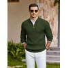 image:imageCOOFANDY Mens Quarter Zip Pullover Sweater Knit Texture Mock Neck SweaterOlive Green