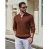 image:imageCOOFANDY Mens Quarter Zip Pullover Sweater Knit Texture Mock Neck SweaterRedbrown