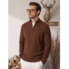 image:imageCOOFANDY Mens Quarter Zip Sweater 14 Zip Mock Neck Knitted Dress PulloverCoffee Brown