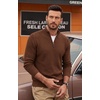 image:imageCOOFANDY Mens Quarter Zip Sweater 14 Zip Mock Neck Knitted Dress PulloverCoffee Brown