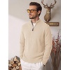 image:imageCOOFANDY Mens Quarter Zip Sweater 14 Zip Mock Neck Knitted Dress PulloverCream
