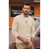 image:imageCOOFANDY Mens Quarter Zip Sweater 14 Zip Mock Neck Knitted Dress PulloverCream