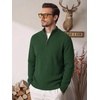 image:imageCOOFANDY Mens Quarter Zip Sweater 14 Zip Mock Neck Knitted Dress PulloverDark Green