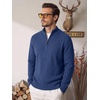 image:imageCOOFANDY Mens Quarter Zip Sweater 14 Zip Mock Neck Knitted Dress PulloverDenim Blue
